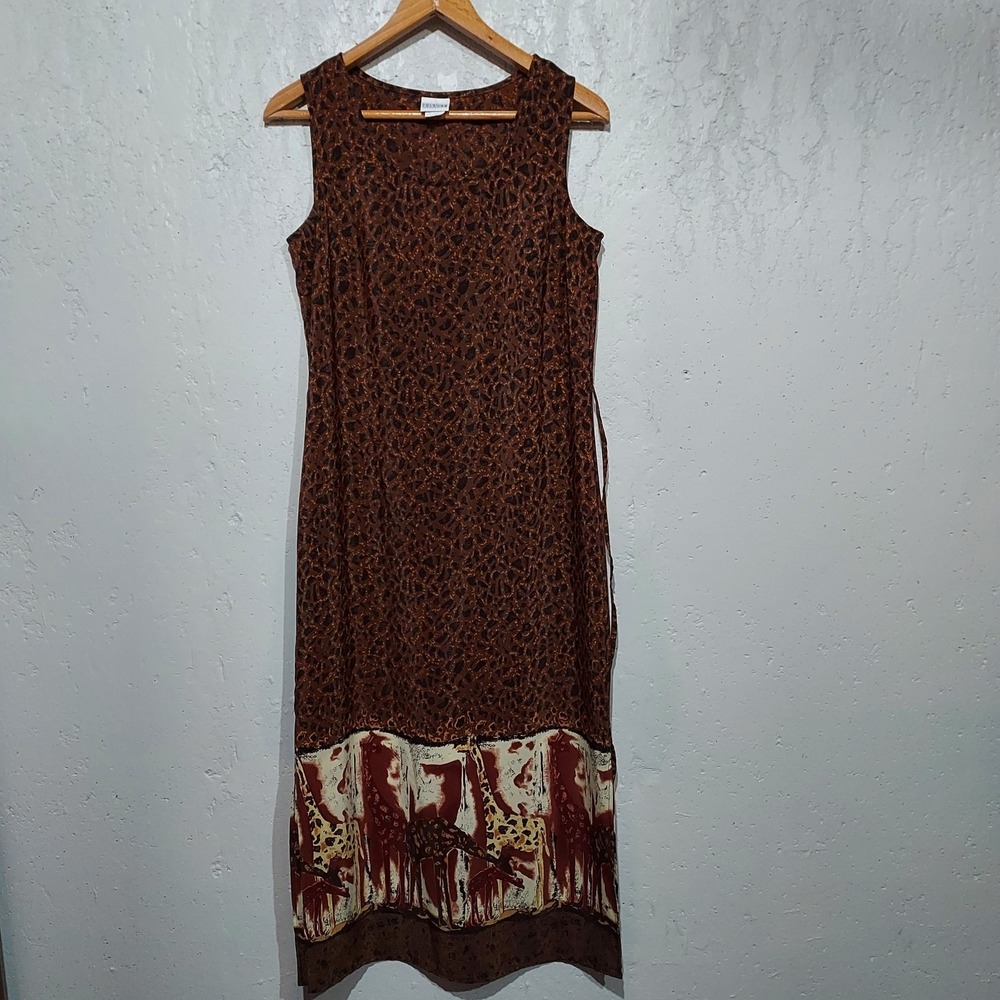 Brown Animal Print Midi Dress Carolina Colours Size‎ 10 Giraffe Print Sleeveless